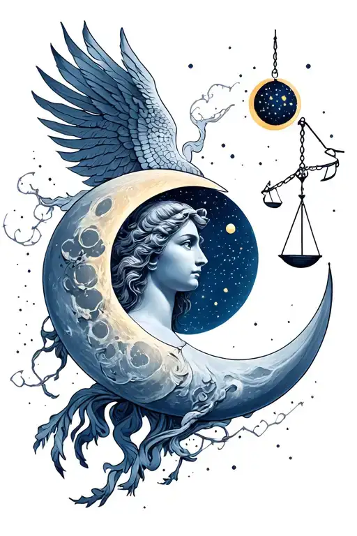 Venus planet waning moon phrase Libra scales wind Pegasus constellation tattoo design idea