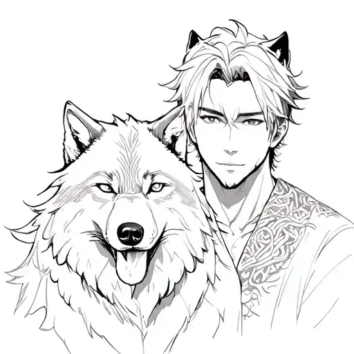 guy anime character with wolf cut tattoo design idea