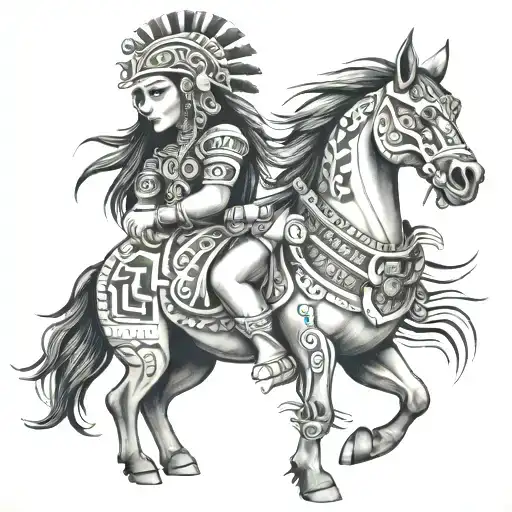 aztec girl being held by spirit horse tattoo design idea