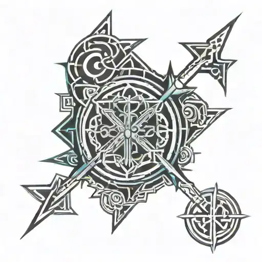 crossed arrows, celtic font, VERITAS above, AEQUITAS below, and a D in the left upper and right intersections of the arr tattoo design idea