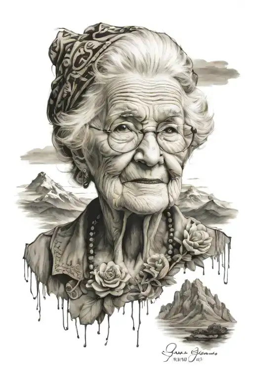 I love you! Granny Xxxx's Oooo's with mountains around it tattoo design idea