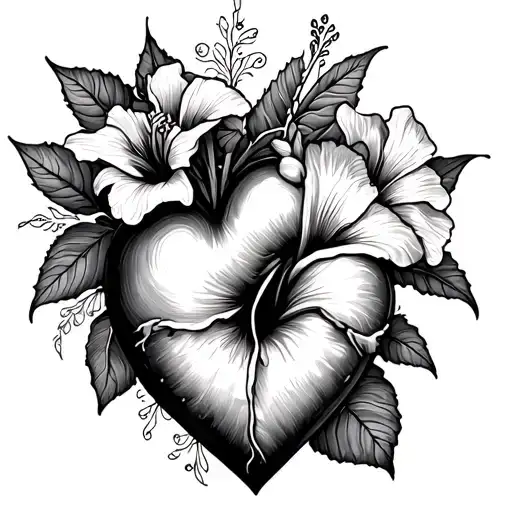 heart and hibiskus fine line tattoo tattoo design idea