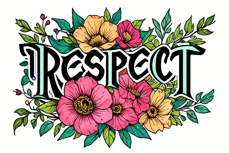 "RESPECT" flowers intertwined tattoo design idea