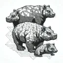 Hippo with a red panda tattoo design idea