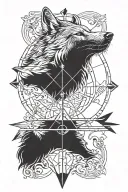 wolf line arrow compass tattoo design idea