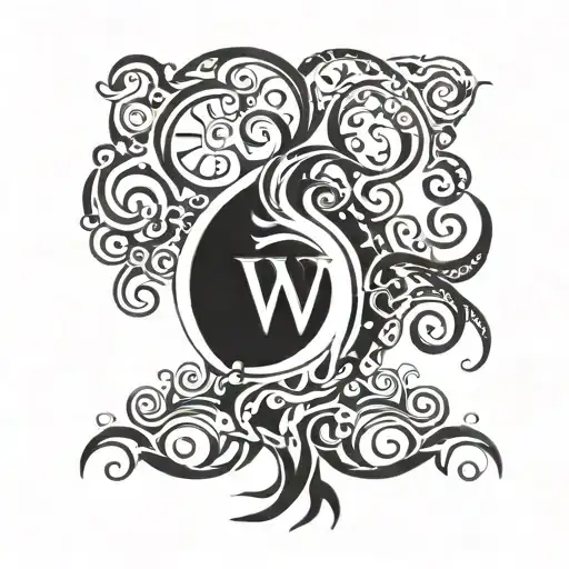 tribal tattoo of a tree that has a letter W in the middle  tattoo design idea