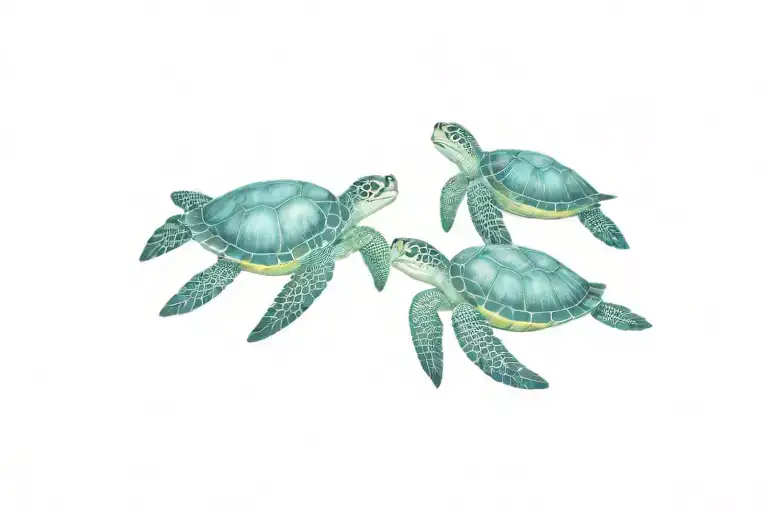 family of 3 sea turtle swimming tattoo design idea