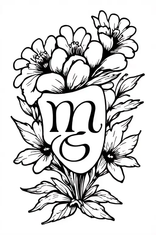 Flower bracelet with the initials m and g representing maternity tattoo design idea