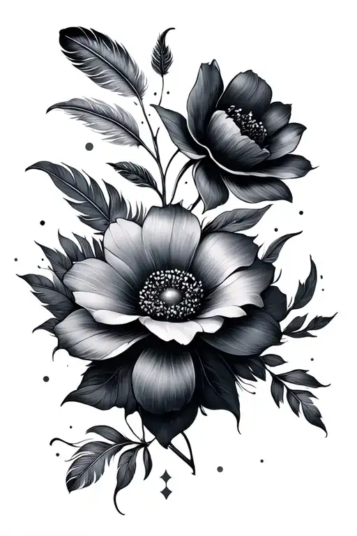 flower and feather mix "self" tattoo design idea