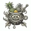 witch cauldron pineapples tattoo design idea