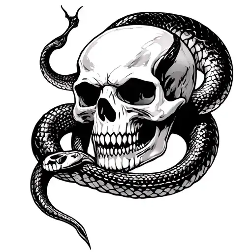 skull with evil snake tattoo tattoo design idea