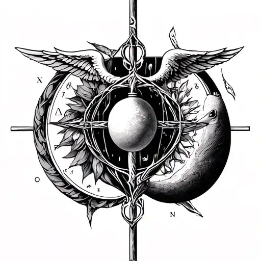 libra and pices zodiac symbols mixed tattoo design idea
