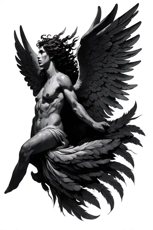 icarus falling angel with feathers tattoo design idea