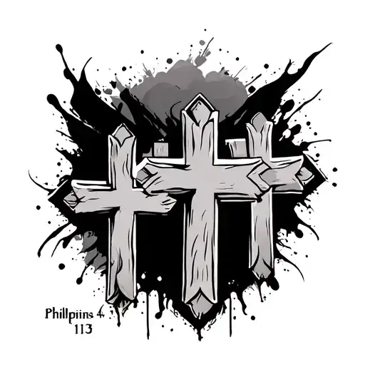 philippians 4:13 with three crosses tattoo design idea