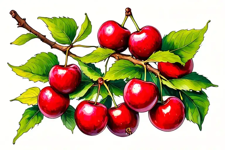 cherry fruit tree branch tattoo design idea