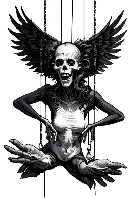 inner struggle reach to greatness marionette tattoo design idea