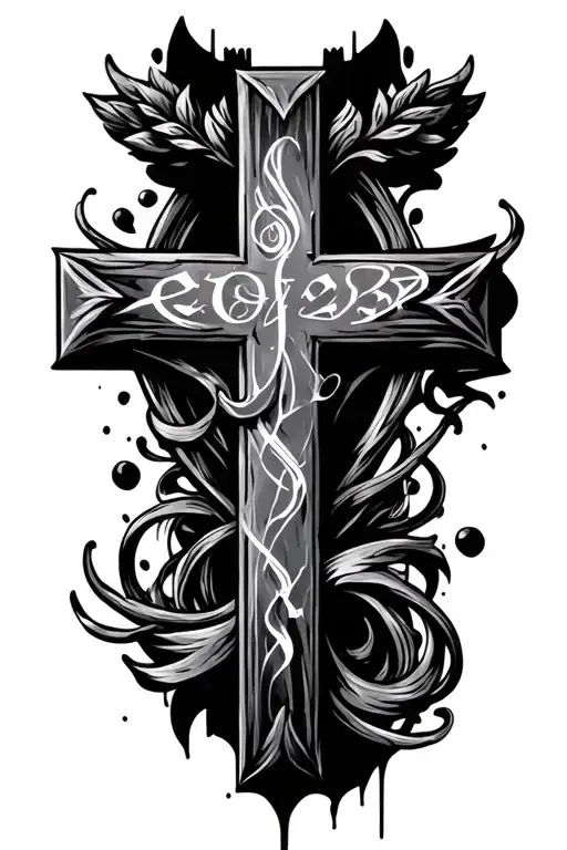 cross with mark 9:23 written in front tattoo design idea