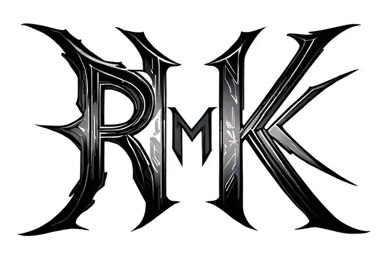 the letters R M K in cyber sigilism style logo incorporated tattoo design idea