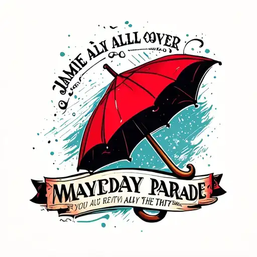design based on jamie all over by mayday parade. Use lyrics from the song and incorporate the red umbrella logo tattoo design idea