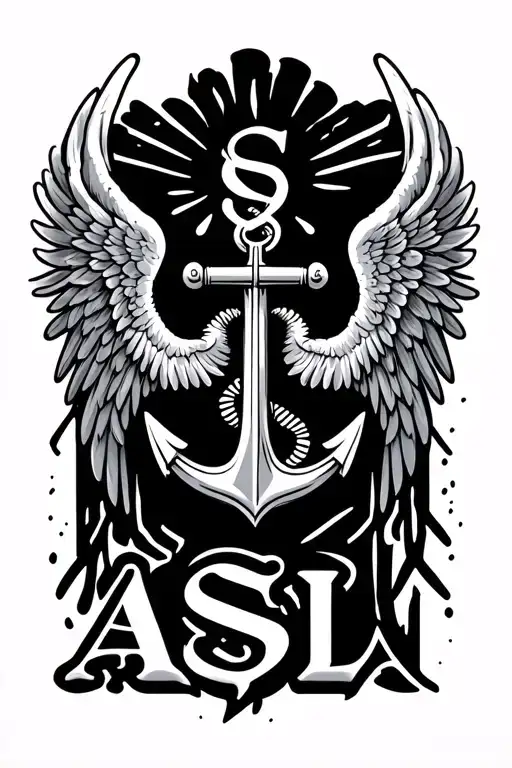 "ASL" Anchor angel wings tattoo design idea