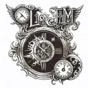 NAME "Liam" inside a clock tattoo design idea