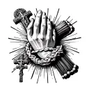 cross praying hand rosary conch shell wrapped memory for brother tattoo design idea