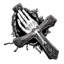 cross praying hand rosary conch shell wrapped memory for brother tattoo design idea