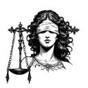 "And justice for all " lady justice with blindfold tattoo design idea