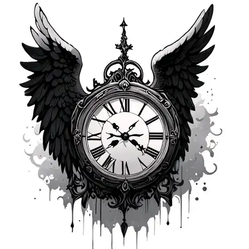 Clock With Angel Wings tattoo design idea