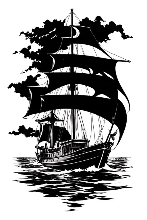 Lettering-style abstract boat sailing tattoo design idea