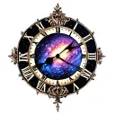 analog clock and galaxy tattoo design idea