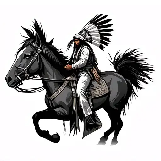 native american chief riding horse tattoo design idea