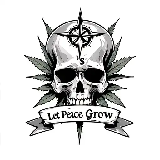 "Let Peace Grow " mixed cd skull compass weed tattoo design idea