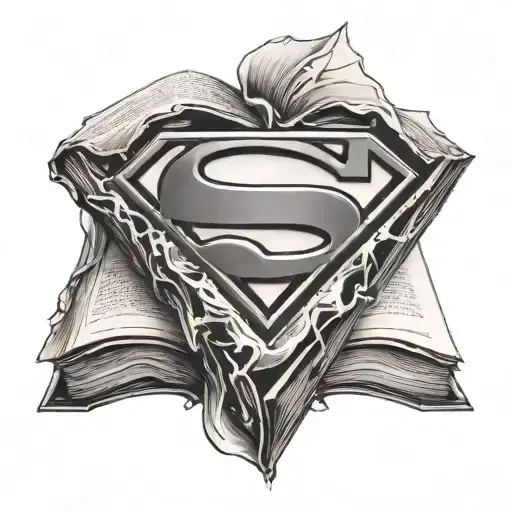 superman logo coming out of a book open tattoo design idea