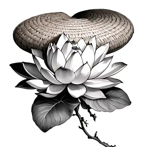 mix lotus, watermelon, straw hat tattoo design idea