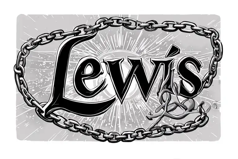 the name 'Lewis'. chains above and below. an adult, masculine, edgy sexy look from maximum simplicity tattoo design idea