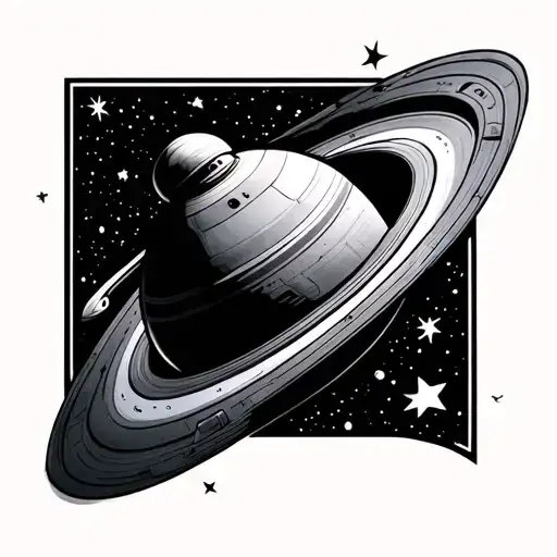 Saturn, Stars and a Spaceship tattoo design idea