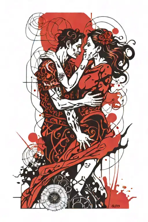 carta del tarot the lovers kissing tattoo design idea