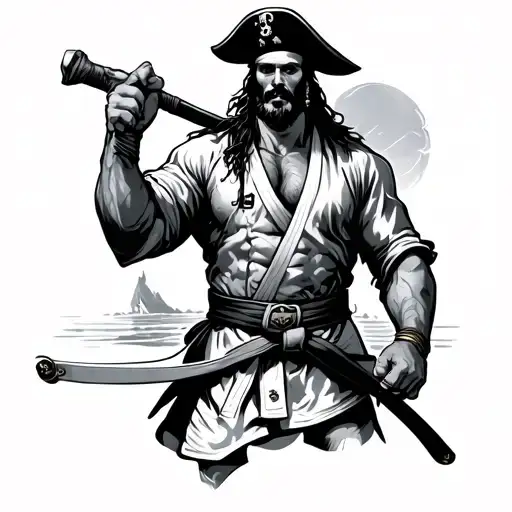 pirate captain with a bjj black belt tattoo design idea