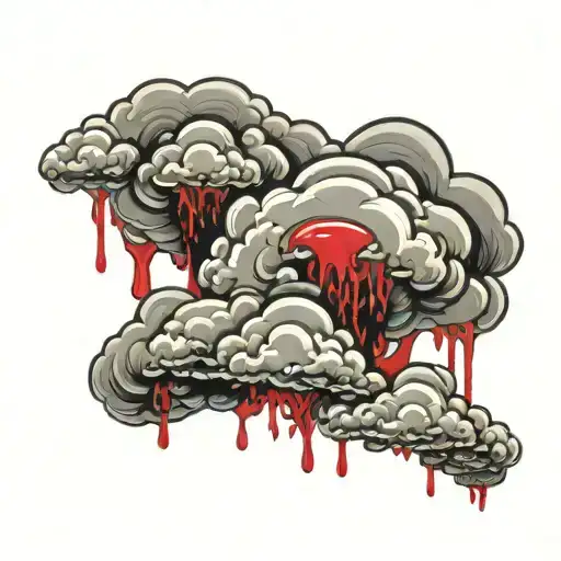 heaven clouds with slime dripping blood tattoo design idea