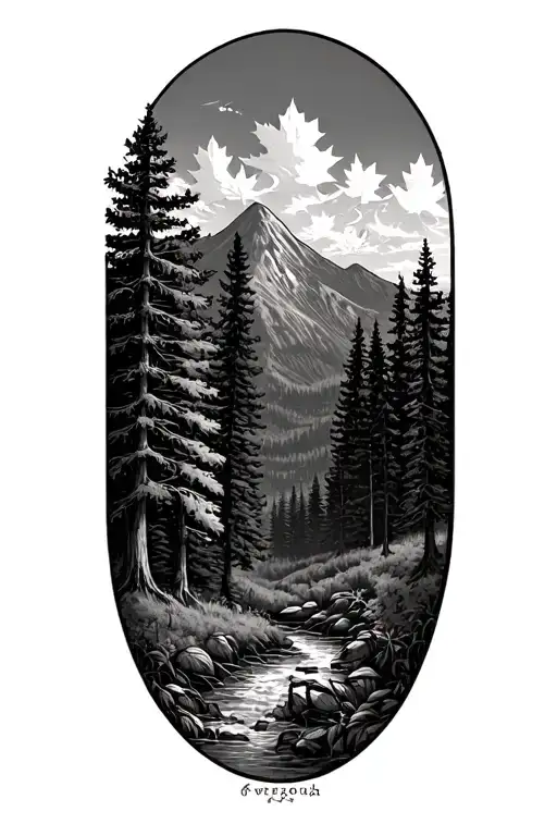 vermont, woods, trees, maple leaf, mountain tattoo design idea