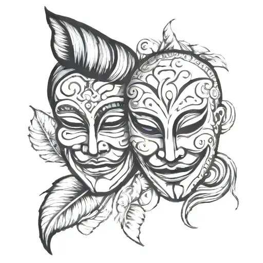 happy and sad drama mask tattoo design idea