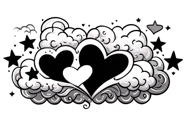 5 point stars clouds and hearts tattoo design idea