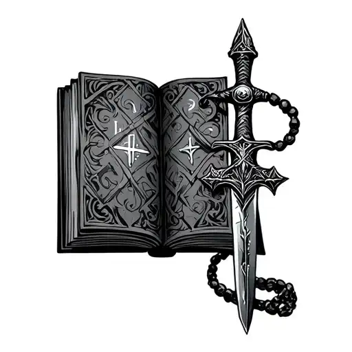 open paladin holy book with a dagger as a  bookmark tattoo design idea