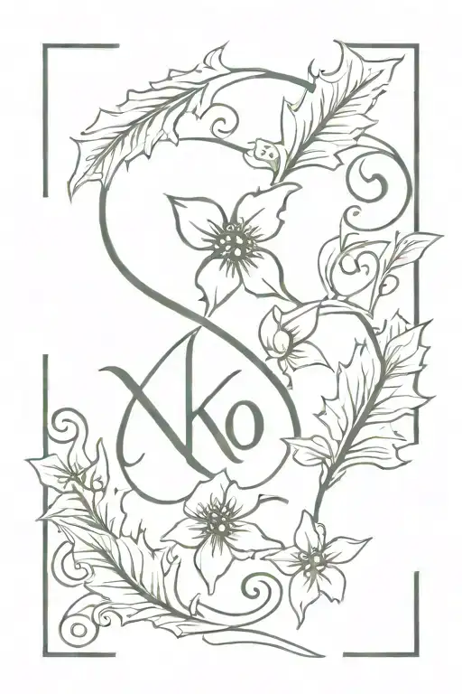 holly flower with "xoxo" incorporated in the stem curving around spelling tattoo design idea