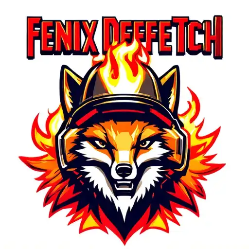 "Fenix Defense Tech" Fox head wearing fire helmet tattoo design idea