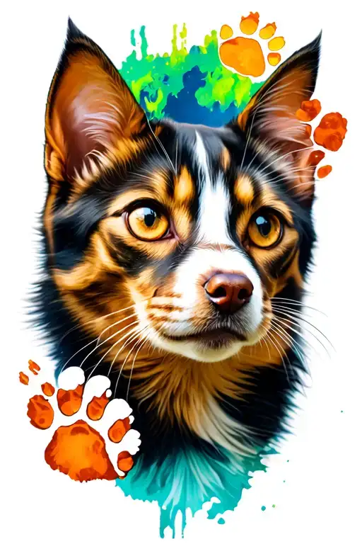 realustic cat and dog paw prints tattoo design idea