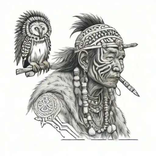 Inuit medical shaman playing tattoo design idea