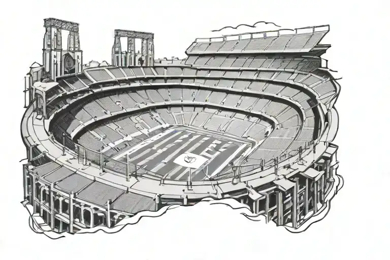 Barcelona stadium as a background black and white tattoo design idea