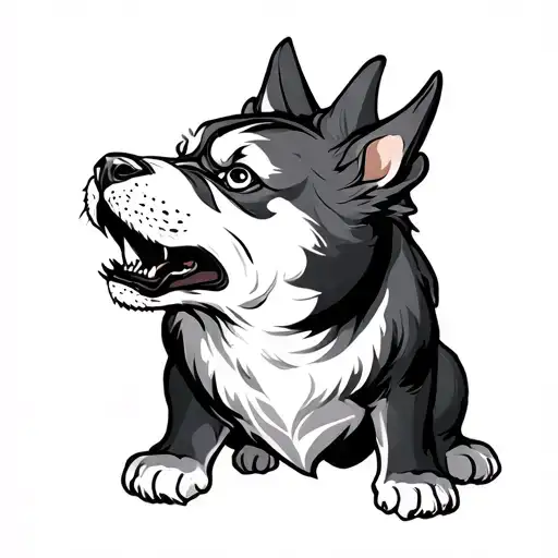 fu dog howling tattoo design idea